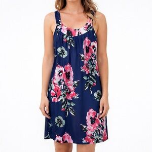 Bluetime Floral Sleeveless Swing Dress Navy Pink Casual Women’s Medium